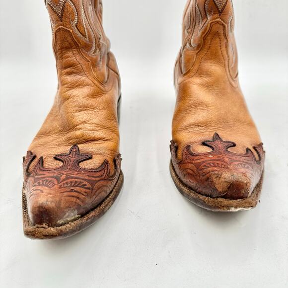 Tony Lama Women's Brown Leather Embroidered Snip Toe Cowboy Western Boots 9 - Picture 4 of 11